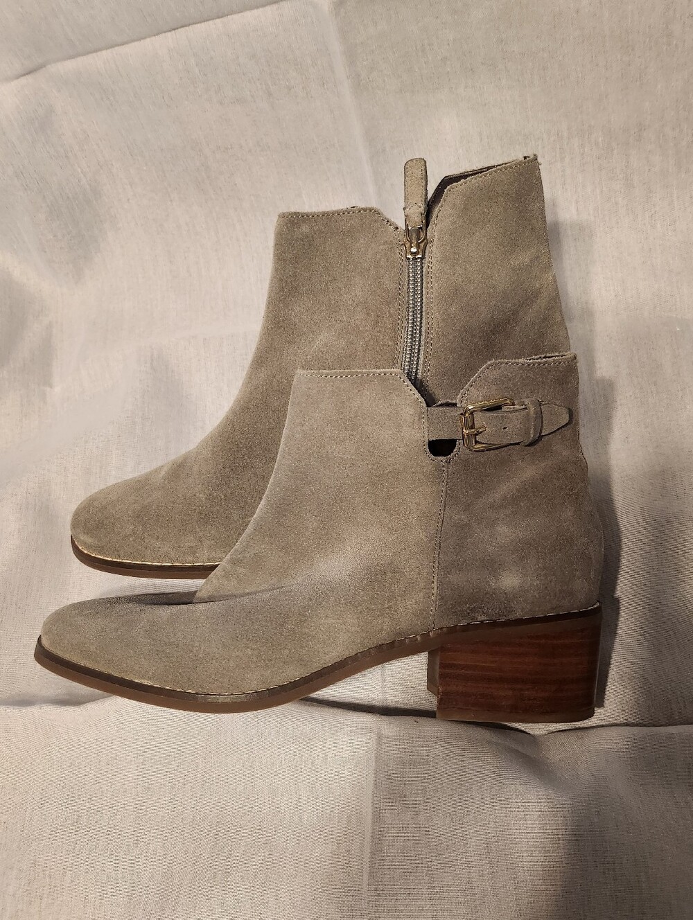 Cole Haan Taupe Suede Ankle Booties with Buckle